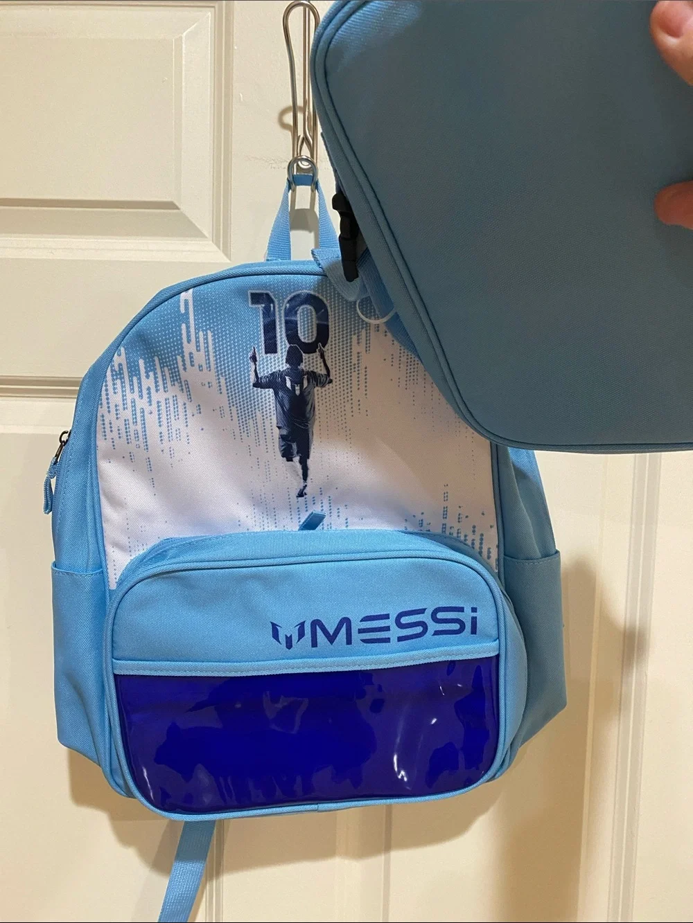 Messi Light Blue Kids Backpack with Navy Blue Front Pockets